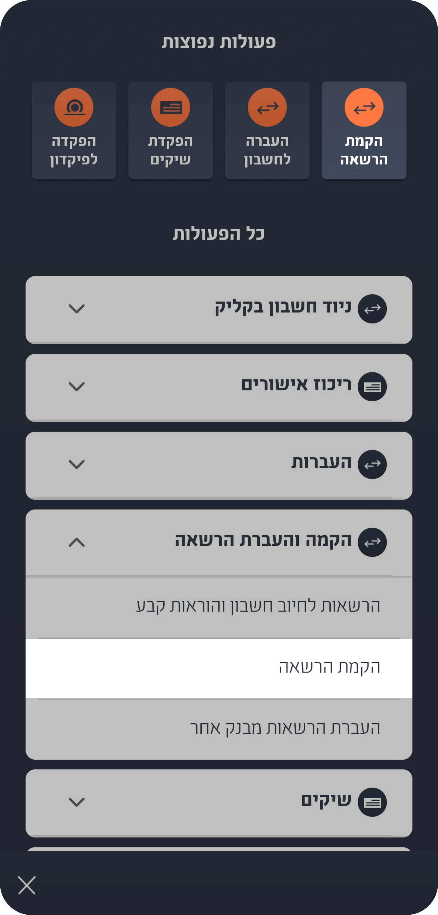2. בחירה בפתיחת הרשאה